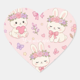 Sticker Cœur Cute Kawaii Bunny Flower Crown Pattern
