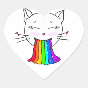 Sticker Cœur Cute kawaii chat avec arc-en-ciel. Loin émotionnel