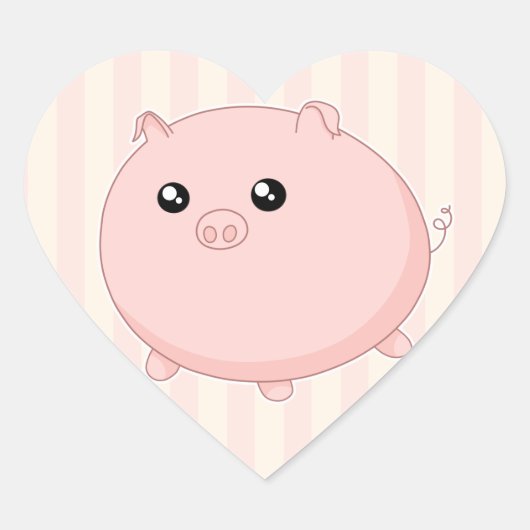 Sticker Cœur Cute Kawaii chubby porc rose (Devant)