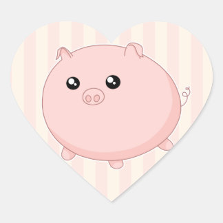 Sticker Cœur Cute Kawaii chubby porc rose