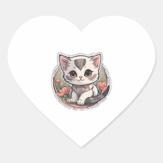 Sticker Cœur Cute Kawaii Kitten (Devant)