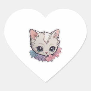 Sticker Cœur Cute Kawaii Kitten 1
