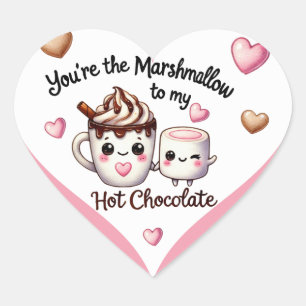 Sticker Cœur Cute Kawaii Marshmallow et Chocolat chaud