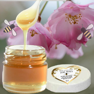Sticker Cœur Cute Little Bee & nid d'abeille Pure HONEY Gold Bo