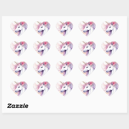 Sticker Cœur Cute Magique Unicorne (Feuille)