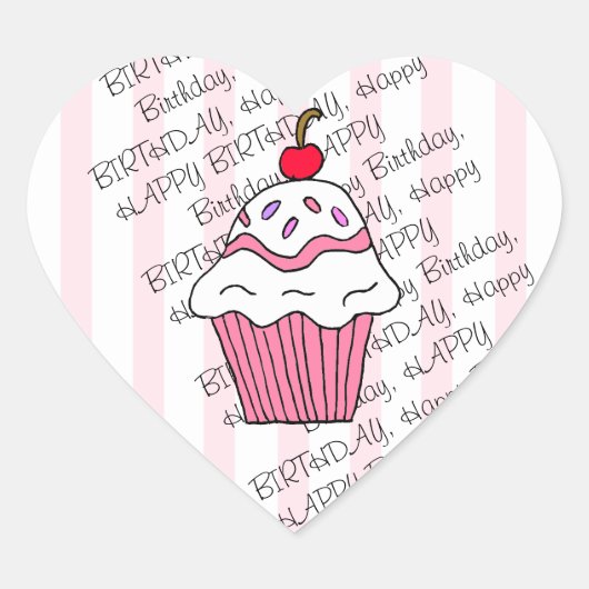 Sticker Cœur Cute rose Cupcake d'anniversaire (Devant)