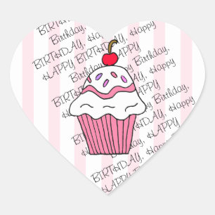 Sticker Cœur Cute rose Cupcake d'anniversaire