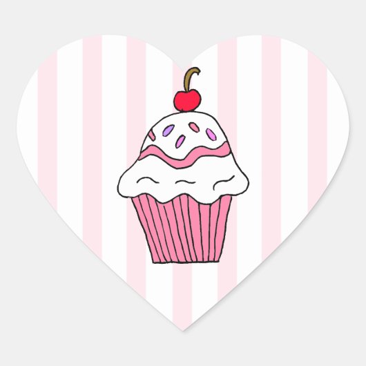 Sticker Cœur Cute rose Cupcake d'anniversaire (Devant)