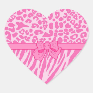 Sticker Cœur Cute rose Zebra Leopard Poster de animal et Girly 
