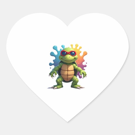 Sticker Cœur Cute Turtle Wearing Sunglasses Paint Splash Sea An (Devant)