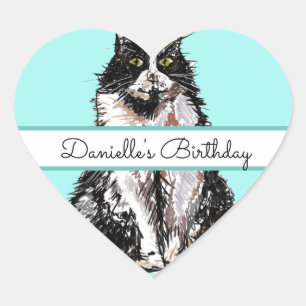 Sticker Cœur Cute Tuxedo Chat Noir Blanc Chats Anniversaire Coe