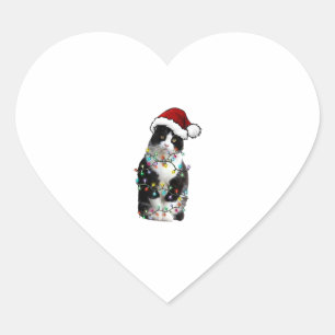 Sticker Cœur Cute Tuxedo Chat Noir Chat Noël Chat Clair Christm