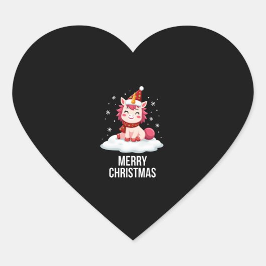 Sticker Cœur Cute unicorn Christmas hat unicorn Christmas T-Shi (Devant)