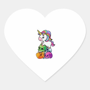 Sticker Cœur Cute Unicorn & Crânes Morts. Drôle Goth Emo Hallow
