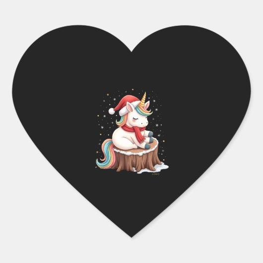 Sticker Cœur Cute Unicorn with Scarf Christmas Xmas Holiday T-S (Devant)