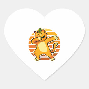 Sticker Cœur Dabbing Chat Citrouille Halloween Danseuse