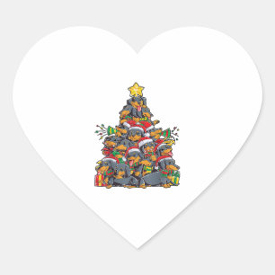 Sticker Cœur Dachshund Arbre de Noël Chien Père Noël Xmas Garço
