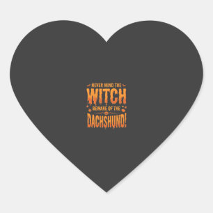 Sticker Cœur Dachshund Halloween Sorcière Avertissement Typogra