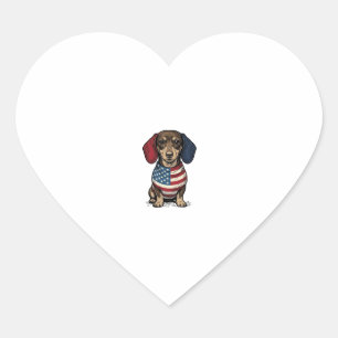 Sticker Cœur Dachshund patriotique gravure vintage vecteur créa