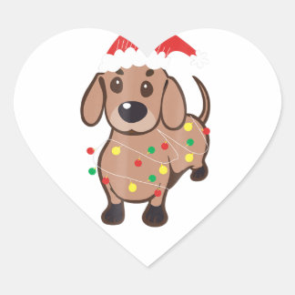 Sticker Cœur Dachshund Santa Hat Feux de Noël T Amoureux de les