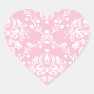 Sticker Cœur Damas rose et blanc