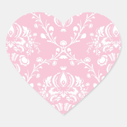 Sticker Cœur Damas rose et blanc (Devant)