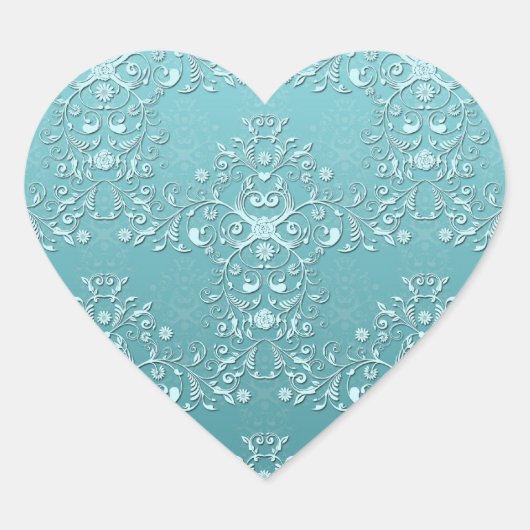 Sticker Cœur Damas Turquoises complexes (Devant)