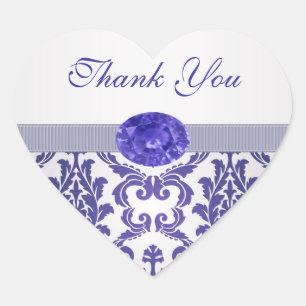 Sticker Cœur Damask bleu foncé et Merci en pierres gemmes