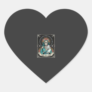 Sticker Cœur Dame de Chat Squelette Tarot Floral Gothique