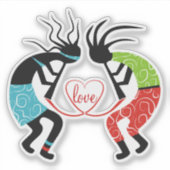 Sticker Coeur d'amour coloré Kokopelli (Devant)