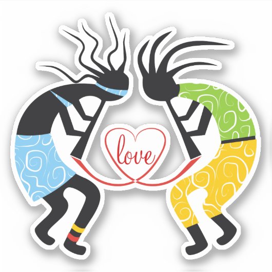 Sticker Coeur d'amour coloré Kokopelli rouge (Devant)