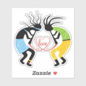 Sticker Coeur d'amour coloré Kokopelli rouge (Feuille)