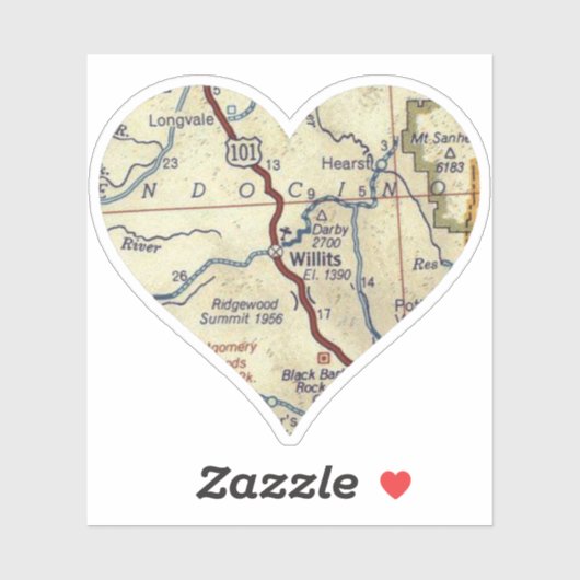 Sticker Coeur de carte Vintage CA Willits (Feuille)