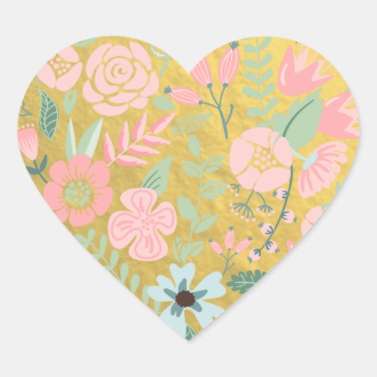 Sticker Coeur de Fleurs Colorées Gold Foil (Devant)