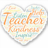 Sticker Coeur de l'enseignant, Enseigner, Amour, Inspirer, (Devant)