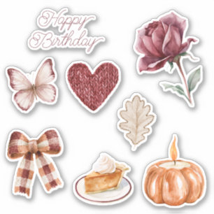 Sticker Cœur de rose rouge papillon arc citrouille
