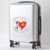 Sticker Coeur de ruban de sensibilisation sur l'autisme (Sur valise)