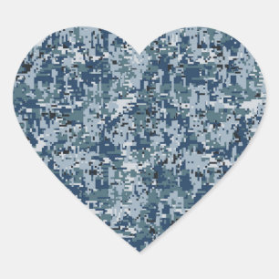 Sticker Cœur Décor Camouflage Pixels numériques bleu marine
