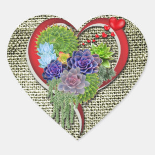 Sticker Cœur Décor Plante Succulent dans un coeur
