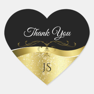 Sticker Cœur Décor Wavy Gold de luxe sur Merci noir foncé