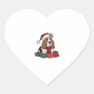 Sticker Cœur Décoration de fête de Noël Père Noël Basset Hound