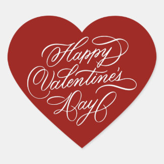 Sticker Cœur Deep Red Happy Valentines Day Calligraphy 