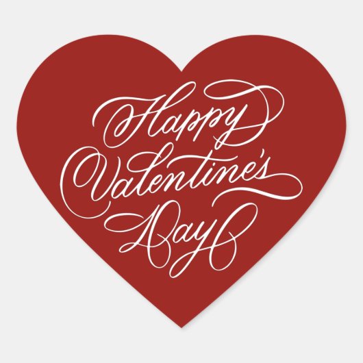 Sticker Cœur Deep Red Happy Valentines Day Calligraphy  (Devant)