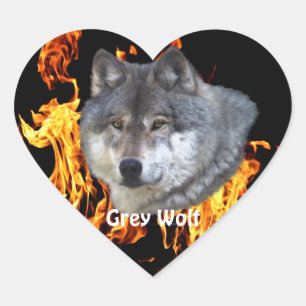 Sticker Cœur Défenseur de faune de LOUP GRIS et d'INCENDIE de