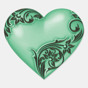 Sticker Cœur Défilement du coeur Jade Green w Noir