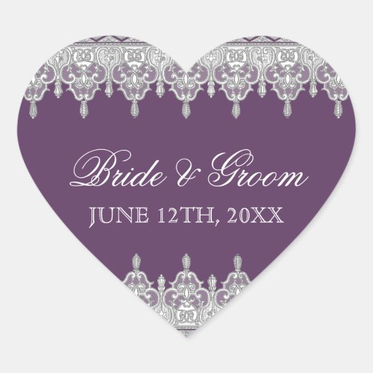 Sticker Cœur Dentelle à déchirure, sceau Mariage de lavande ou (Devant)