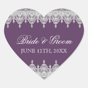 Sticker Cœur Dentelle à déchirure, sceau Mariage de lavande ou