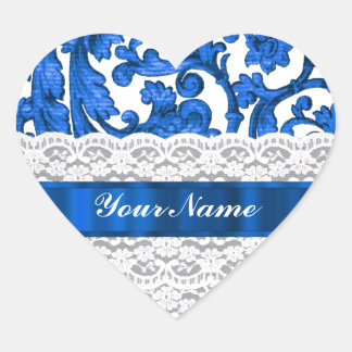 Sticker Cœur Dentelle bleue et blanche