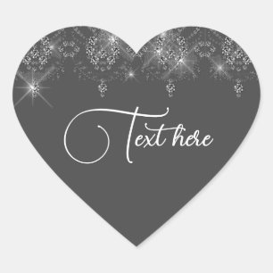 Sticker Cœur Dentelle grise et argent élégant coeur brillant au