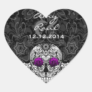 Sticker Cœur Dentelle Sugar Skull Day of Dead Save the Date